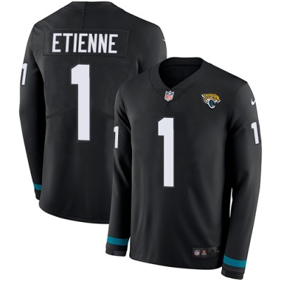 Nike Jacksonville Jaguars #1 Travis Etienne Black Team Color Men's Stitched NFL Limited Therma Long Sleeve Jersey Men's